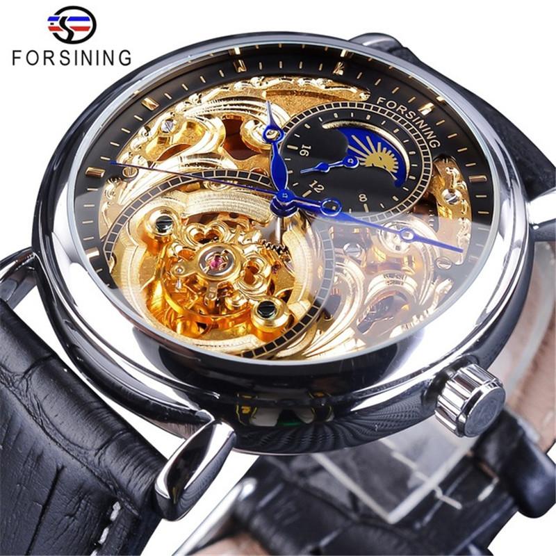 Forsining Men Fashion, Leisure, Hollowed-out Moon Carving and Hollowed-out Mechanical Watch
