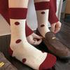 The Trendy Red Polka Dot Mid-calf Socks for Women's Autumn and Winter Are Versatile and Can Be Worn As Outerwear