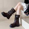 Skinny všestranné kalhotové boty rytířské boty dámské jarní a letní nové hnědé silné podrážky vysoké boty stack boots dámské