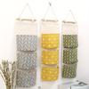 Geometric Pattern 3-Tier Hanging Storage Bag, Linen Blend, Moistureproof, Universal Fit, Non-Waterproof, Polyester Fabric, Behind Door Organizer
