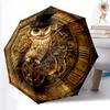 Owl Steampunk Clock 1pc Automatic Folding Umbrella - Portable Foldable Design with 8 Ribs, Casual Outdoor Accessory for Hallow
