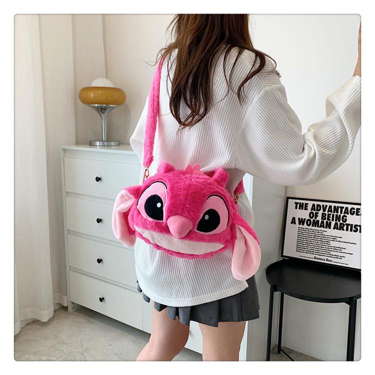 Stitch Cartoon Plush Crossbody Bag With Zipper Closure For Daily Wear