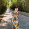 New Women's Back-length Printed Dress Summer Large Sleeveless Suspender Skirt