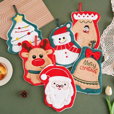 1PC Hanging Multi Element Christmas Creative Hand Towel Children Small Towel Thickened Coral Fleece Cute Embroidery Household