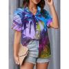 Simple and Personalized Print Summer Women's Plus Size Lapel Short Sleeved Shirt Fashionable Versatile Top