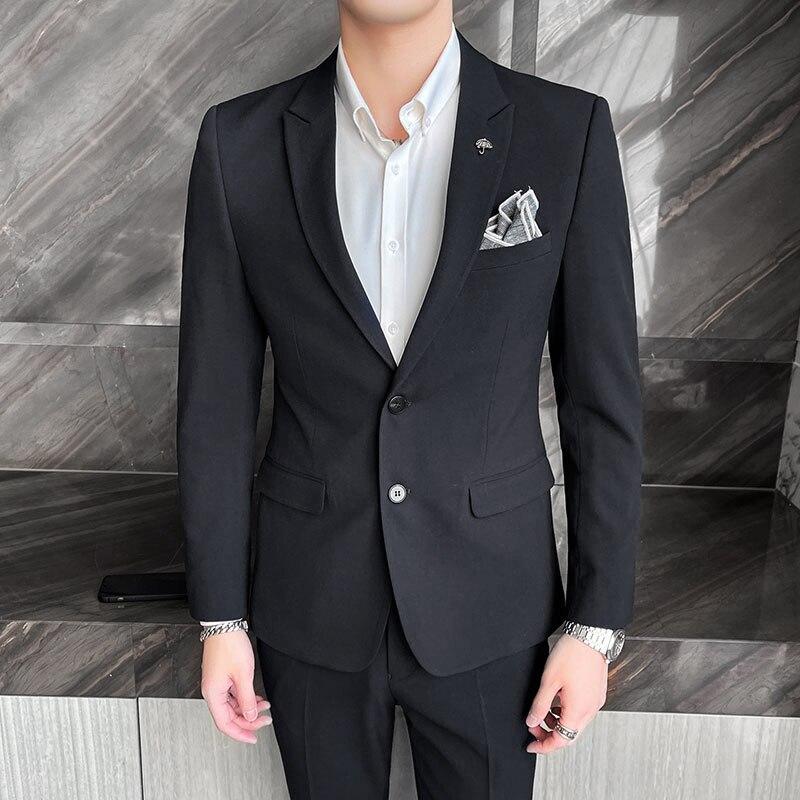 (Jacket +Pants )Fashion Tuxedo Men 'S Leisure Suits Blue Black Slim Fit Men Business Banquet Suits Set Blazers Plus Size 3xl 4xl