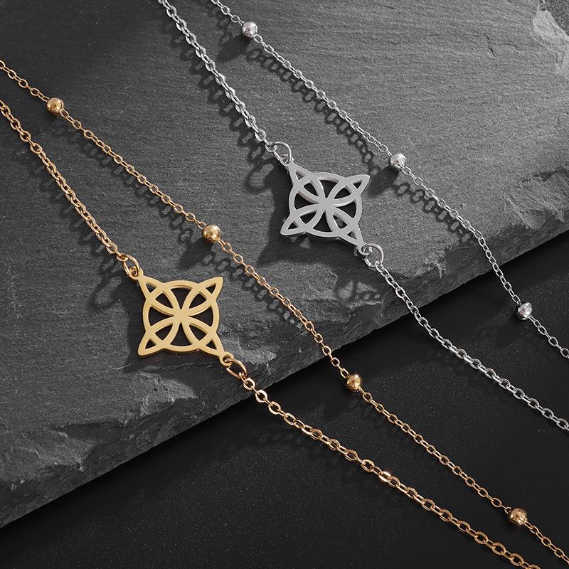 1PC Hekserij Heks Knoop Roestvrij Staal Geometrische Holle Bloem Doos Ketting Manchet Armband Vrouwen Mode Ierse Verstelbare Amulet Cadeau