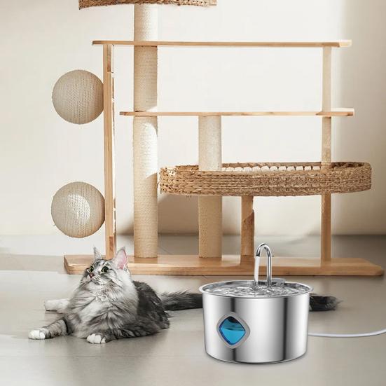 Cat Water Fountain 3.2L/108oz Purify Water Fountain Stainless Steel Drinking Fountain with Silent