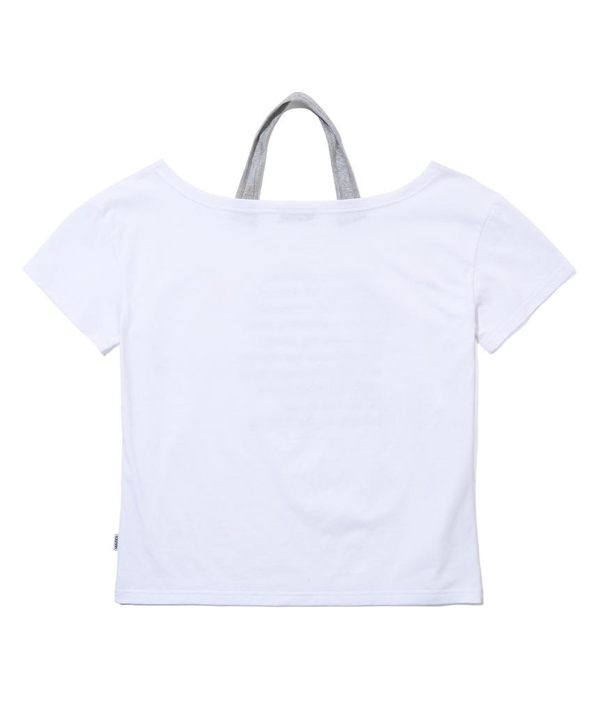 YOUHEE Lettering Halter Neck Off-Shoulder T-Shirts_White