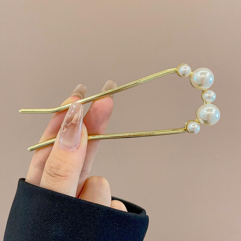 Simple Imitation Pearl Hair Sticks Elegant U-Shape Metal Hairpins for Women Girls Fashion Bun Styling Tools Hair Accessories