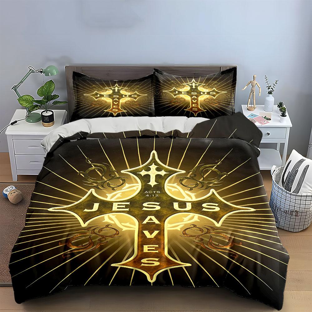 "Jesus Saves Cross Set" Bedding Duvet Cover Set Duvet Cover Pillowcases (1 * Duvet Cover 2 * Pillowcases, without duvet insert)