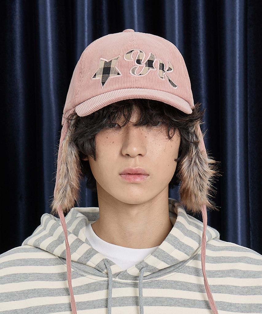 WAIKEI Corduroy Check Applique Trooper Cap Pink