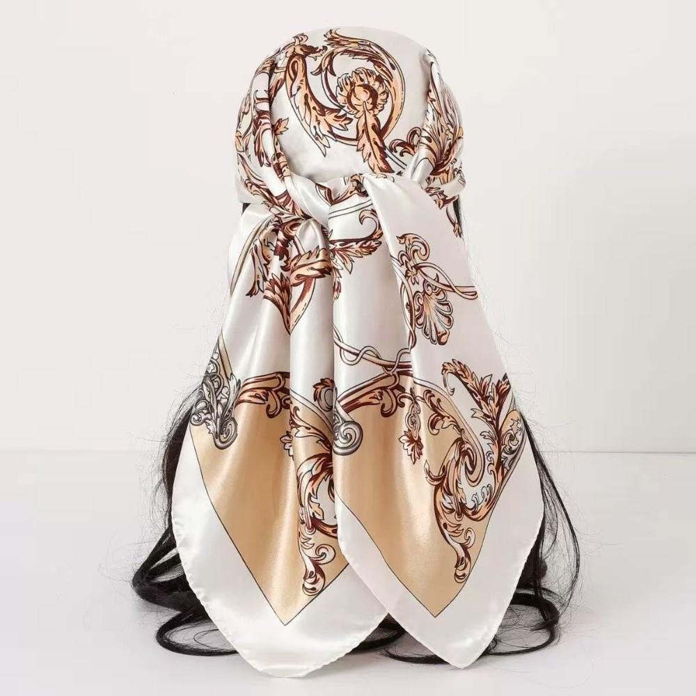 Neckerchief Elegant Head Silk Scarf Printed Large Size Satin Bandana 90cmx90cm All-match Square Hijab Ladies