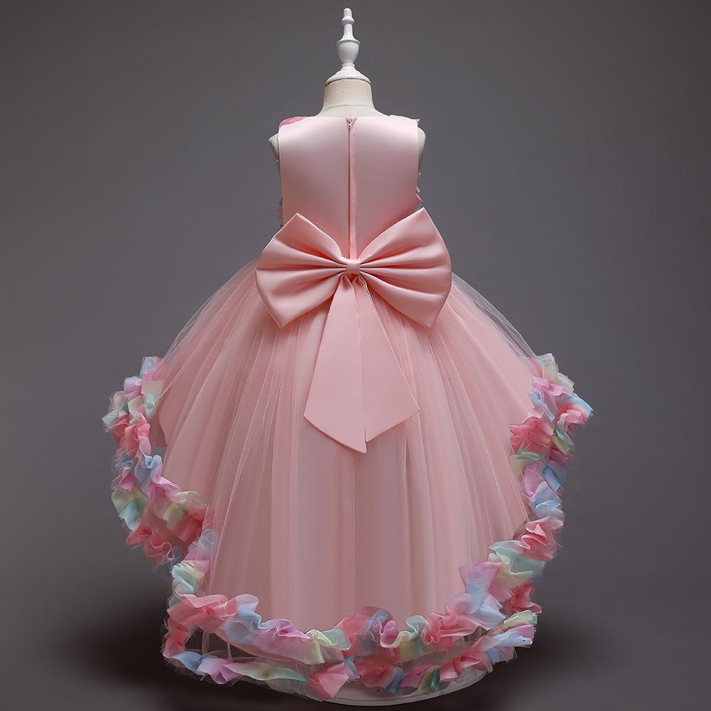 Kids Toddler Girl Dress Sleeveless Bow Knot 3D Flower Princess Dresses Children Tutu Girls Trailing Ball Gown