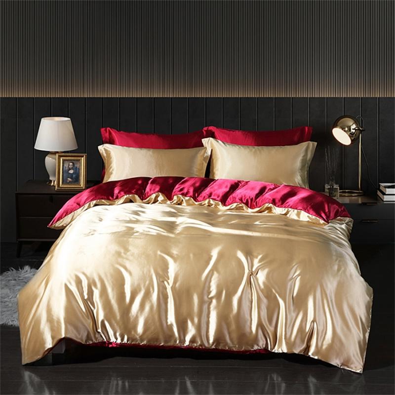 Luxury Blending Natural Mulberry Silk Bedding Set High End Satin Smooth Duvet Cover Set Double King Queen Size Bed Sheets Set