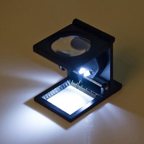 10X Foldable 2 LED Light Magnifier Magnifying Glass Lens Scale Pointer Loupe