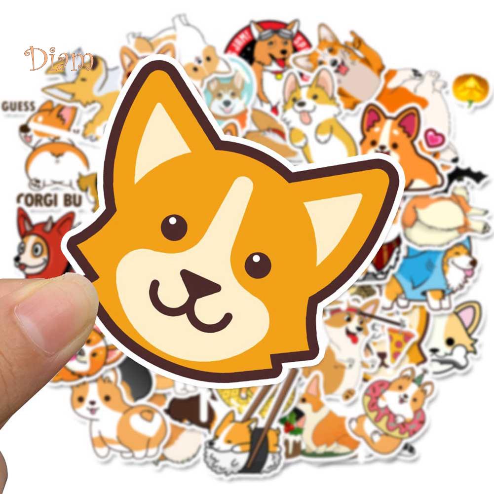 NO.KK 50Pcs Cartoon Corgi Dog Adhesive Waterproof Sticker Decals Suitcase Fridge Decor