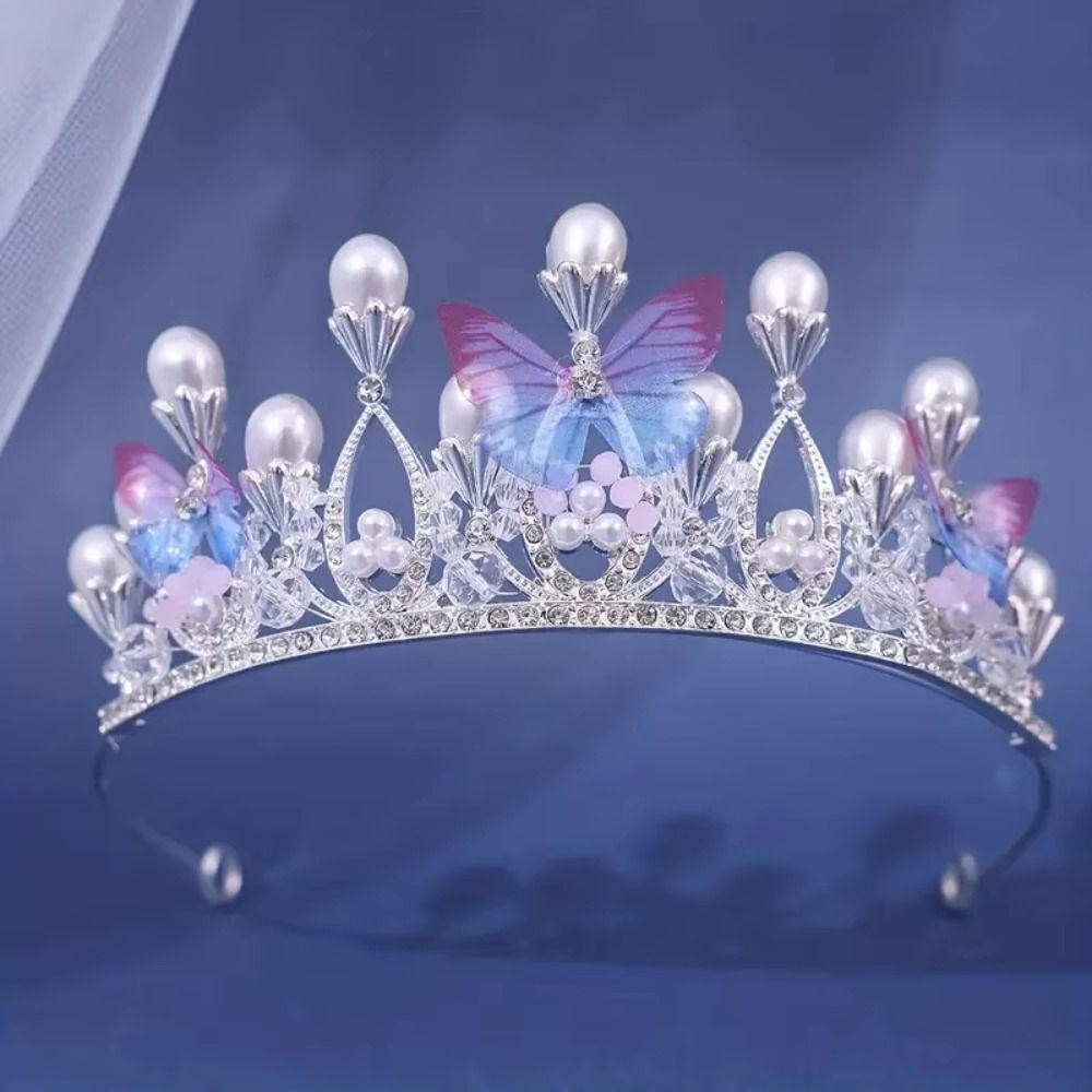 Rhinestone Princess Crown Handmade Wedding Tiara Princess Style Butterfly Tiara Wedding Ceremony