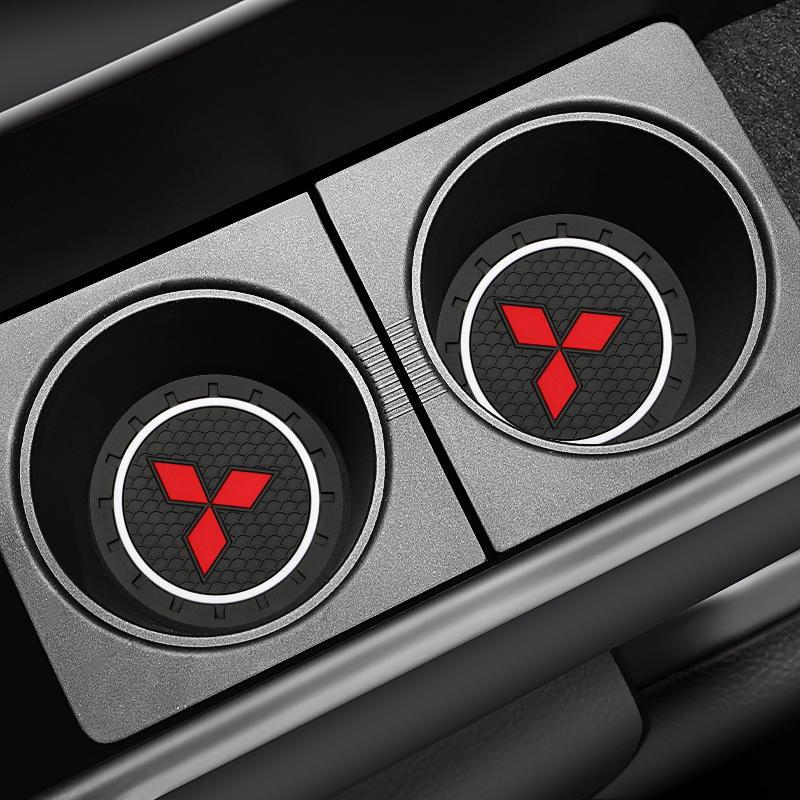 For Car Coaster Water Cup Slot Non-Slip Mat Pad Emblem Interior Accessories For Mitsubishi Lancer 9 EX Outlander 3 ASX L200 GJ3