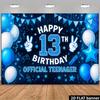 2D 13th Happy Birthday Backdrop - Blue Star Glitter Banner for Boys 13th Birthday Photoshoot Party Decor