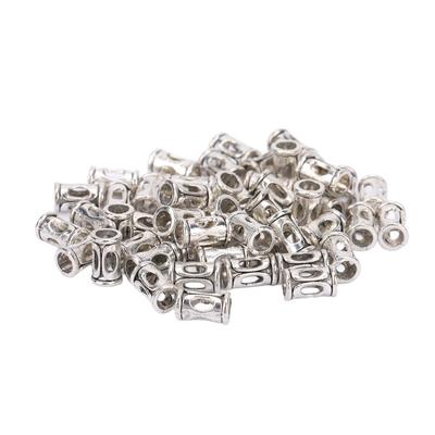 50 Buc Mărgele pentru Barbă Argintiu Închis Tubulare Poros Aliaj Mărgele pentru Barbă Mărgelate DIY Lucrate Manual Metalice Distanțiere
