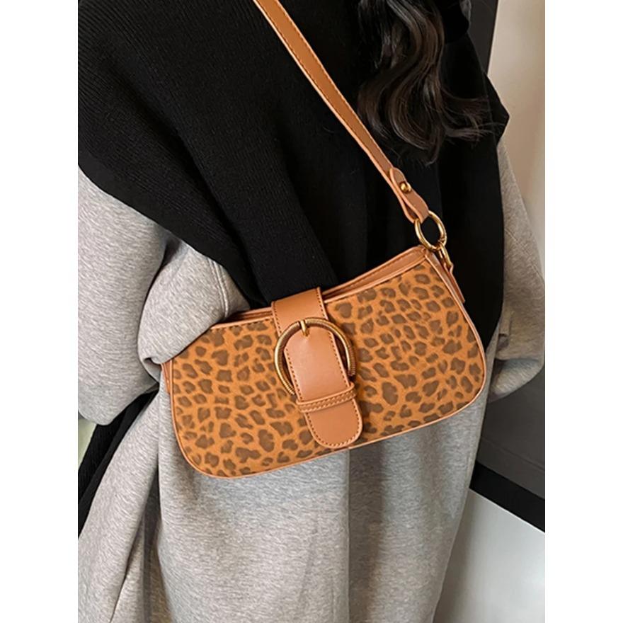 Fashion Leopard Women Bags   Winter Versatile PU Leather Crossbody Bag Lady Daily Work Shoulder Armpit Bags