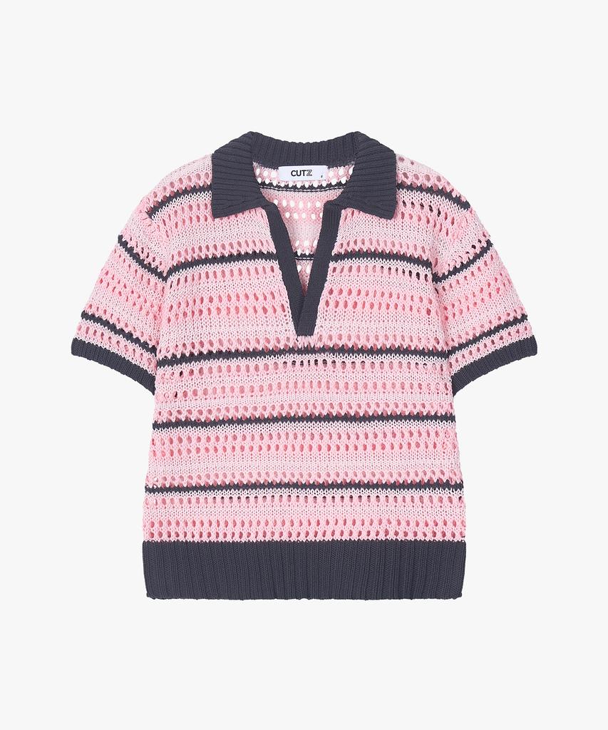 CUTZ Crochet Stripe Open Collar Knit