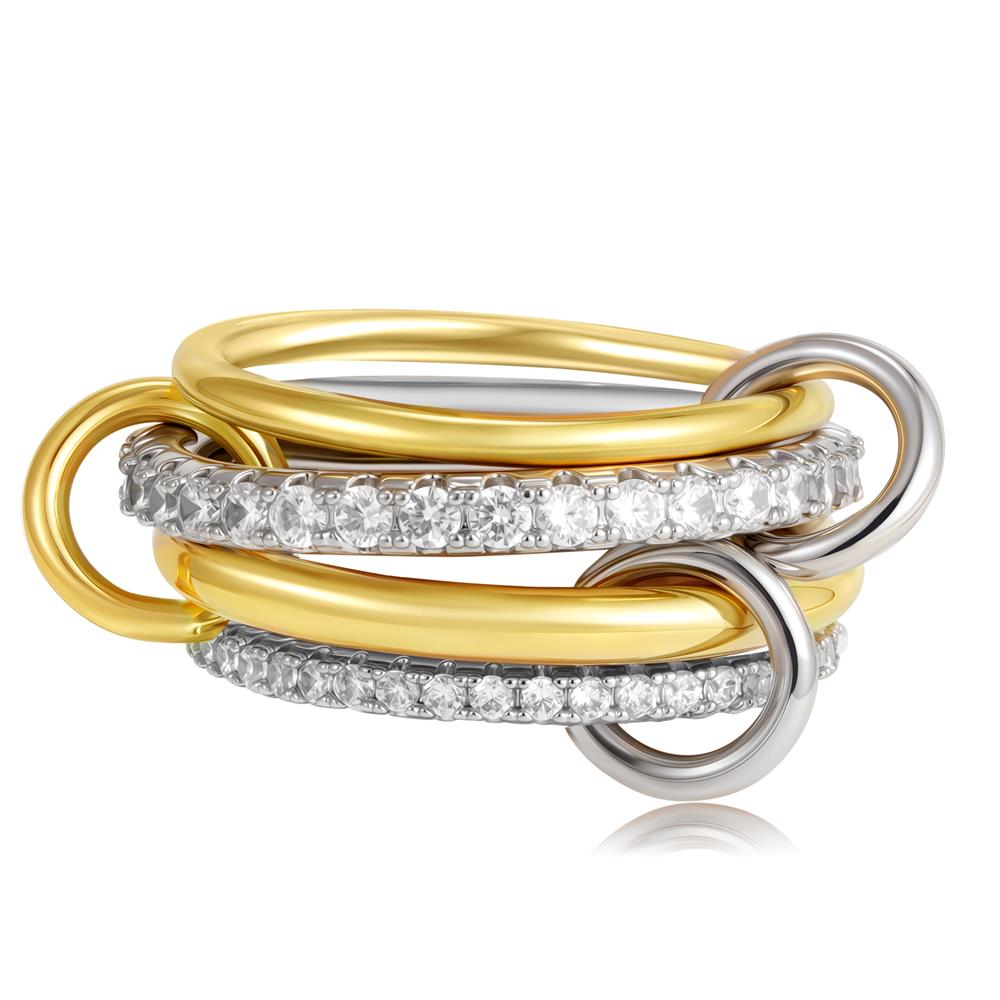 Multilayer Everly Stacked Ring Chunky Gold Plated Interlocking Zircon Multi Link Connected Rings Eternity Statement Jewelry Gift