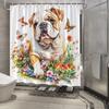 English Bulldog & Butterflies Shower Curtain - Watercolor Design, Water-Resistant Polyester, 12 Hooks, Landscape Theme