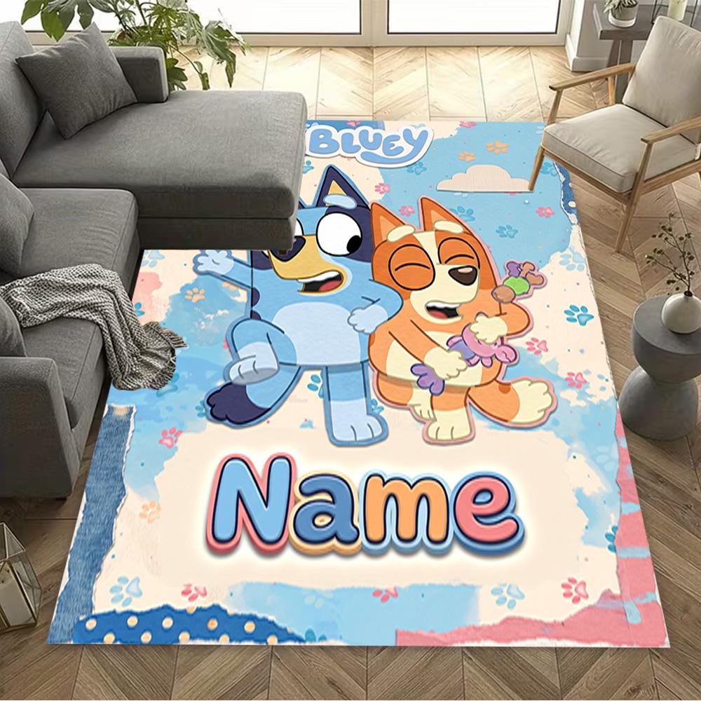 Bluey Cat Adventure Personalized Text Carpet Design for Dining Room Hallway Decorate Room Balcony Anti-slip Rug Office Home Decor Gift for Festivals