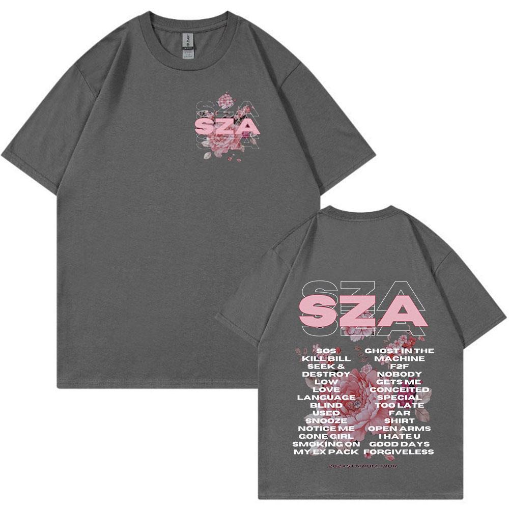 Rapper SZA SOS Australia Tour T-skjorte Menn Kvinner Mote Vintage Hip Hop Harajuku T-skjorter Unisex Ren Bomulls T-skjorter Fans Gave
