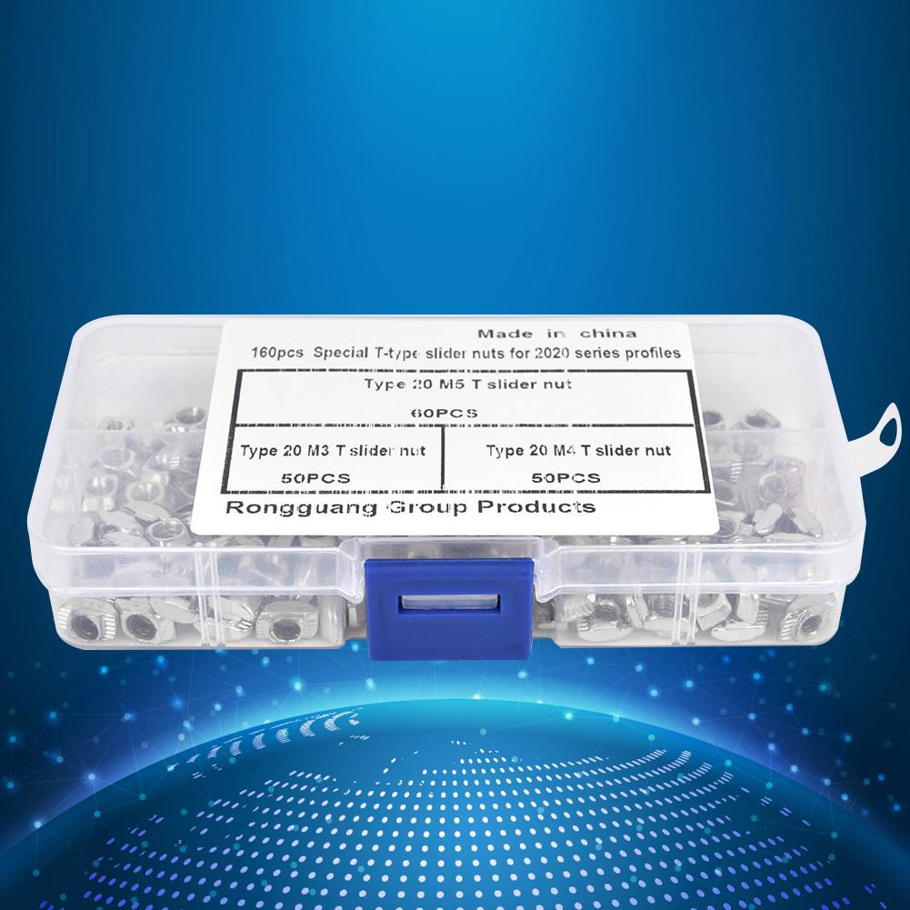 160pcs T Slot Sliding Nut Fastener Hardware M3 M4 M5 for 2020 Aluminum Profiles