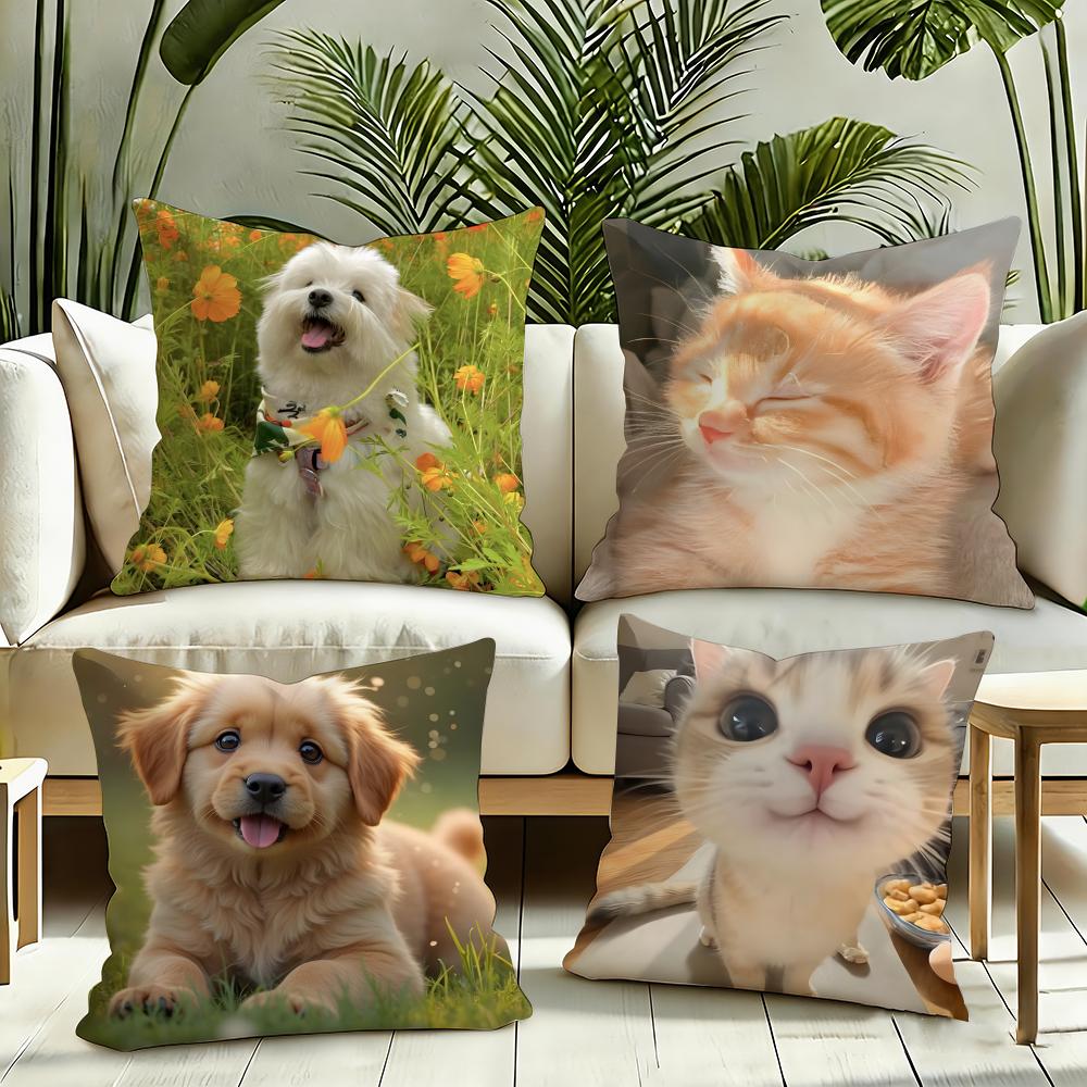 Cute Pet Animal Cushion Cover Reversible Plush Pillow Cover Soft Fluffy Home Decor for Sofa Bedroom