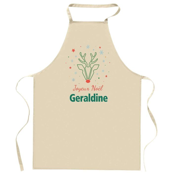 Tablier de cuisine - Planetee Joyeux Noël Géraldine Cerf - Coton résistant - Impression française DTG - Liens ajustables