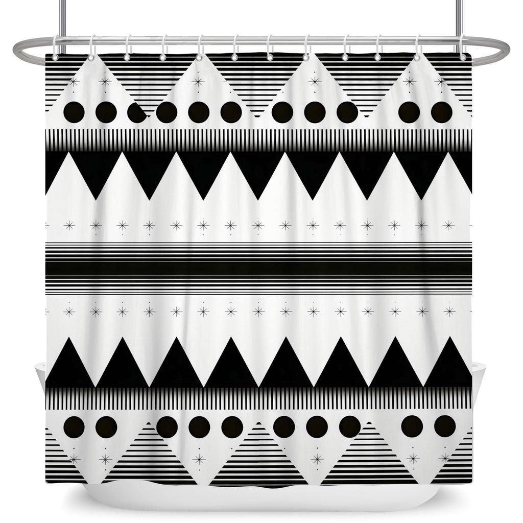 Geometric Pattern Shower Curtain Modern Minimalist Waterproof Bath Curtain Bathroom Decor Polyester Fabric With Hooks Included
