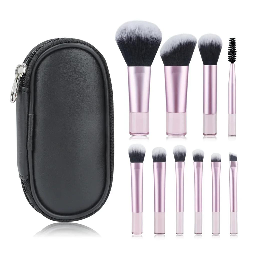 10Pcs Mini RT Makeup Brush Set Powder Eyeshadow Foundation Blush Blending Concealer Brush Professional Beauty Travel Makeup Tool