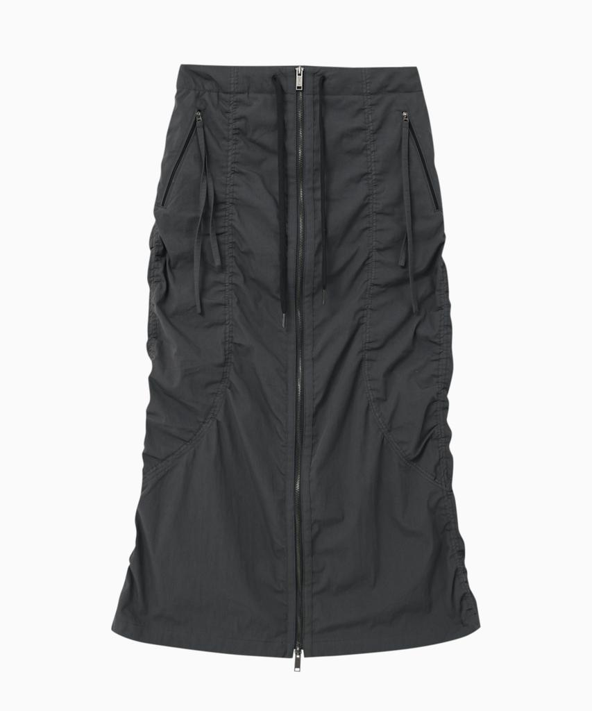 Jenyujeu Layered Belt Zipper Long Skirt - Charcoal