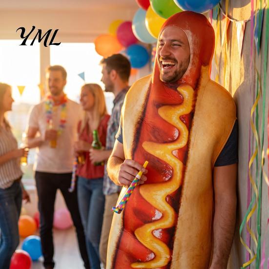 Party Cosplay Costume Adults Fast Food Costume, Unisex Hot Dog Hamburger French Fries Men Dress Up Outfit for Halloween Holiday Theme Clothing