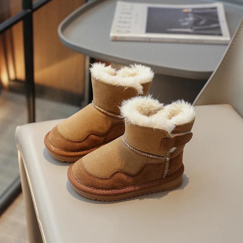 Children's Snow Boots 2024 Autumn and Winter New Girls' Cotton Shoes Fashionable Lightweight Plush Warm Plush Boots for Boys PU
