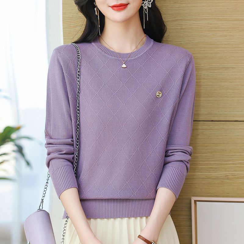 Frühling und Herbst Einfarbig Damen Rundhals Hohl Mode Pendeln Langarm Lose Pullover Gestrickte Tops