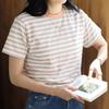 New Arrivals Open Run Women STripe Round Neck ShorT Sleeve T shirT coTTon