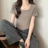 Threaded Short-sleeved T-shirt for Women, Hemmed Collar, Summer Hem, Curved Design, Short Hot Girl Petite Style Top