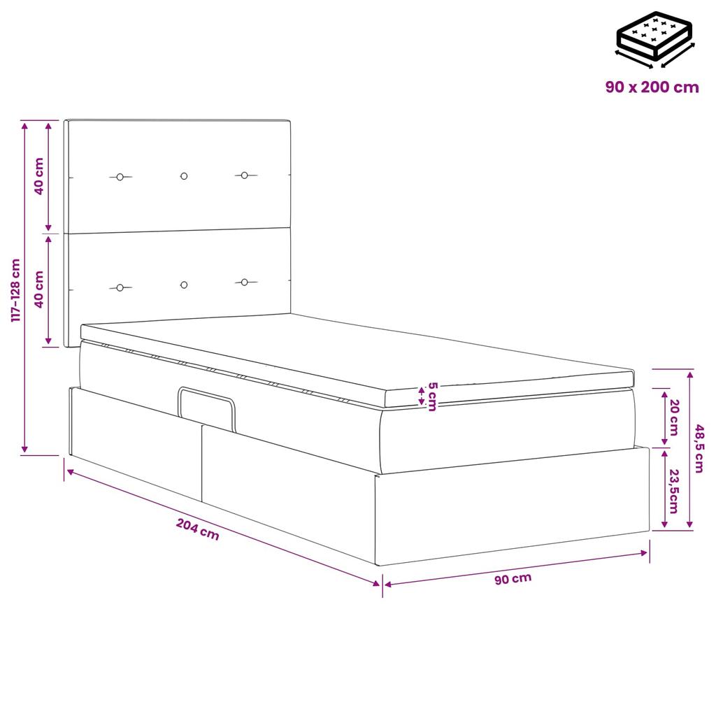 LED Storage Bed with Mattress Taupe 90 X 200 Cm Fabric