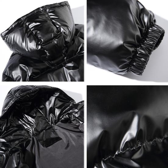 Men Cotton Coat Hooded Long Sleeve High Gloss Surface Quilted Jacket with Pockets Loose Fit Thickened Warm Short Outerwear