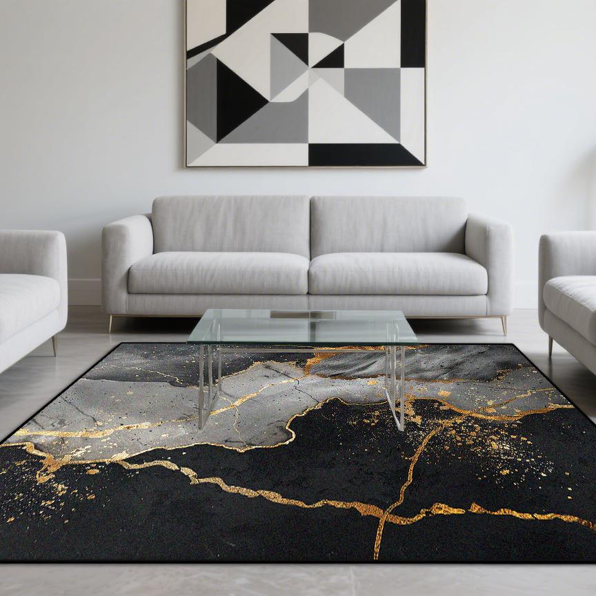 Tapis Luxueux Style Moderne Salon Décoration Marbre Espace Canapé Tapis de Sol Antidérapant Chambre Salon Tapis de Sol Lavable Paillasson