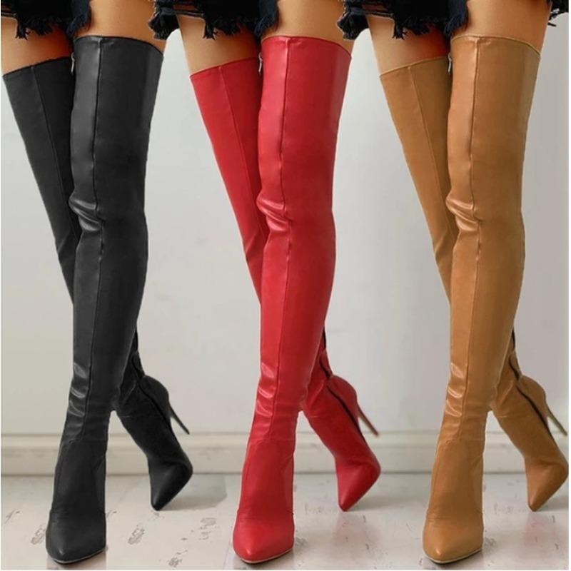 Nouvelles Bottes Noires Hautes Sur Le Genou Talons Aiguilles Élevés 11 Cm Club Fête Bottes Jambe Fine Grande Taille 43 Imperméables Bottes Personnalité