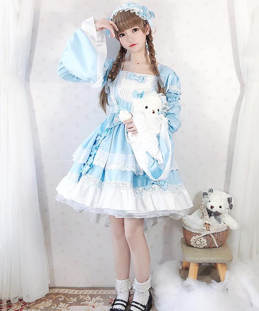 Fishtail Lolita Dress with Maid [Milky Time] Hemline, 2-Way (Blue)