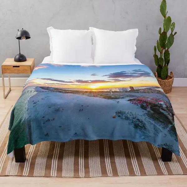 Beach Landscape Sunset Flannel Throw Blanket King Queen Size for Sofa Couch Bed Super Soft Warm Lightweight Good Gift for Teens