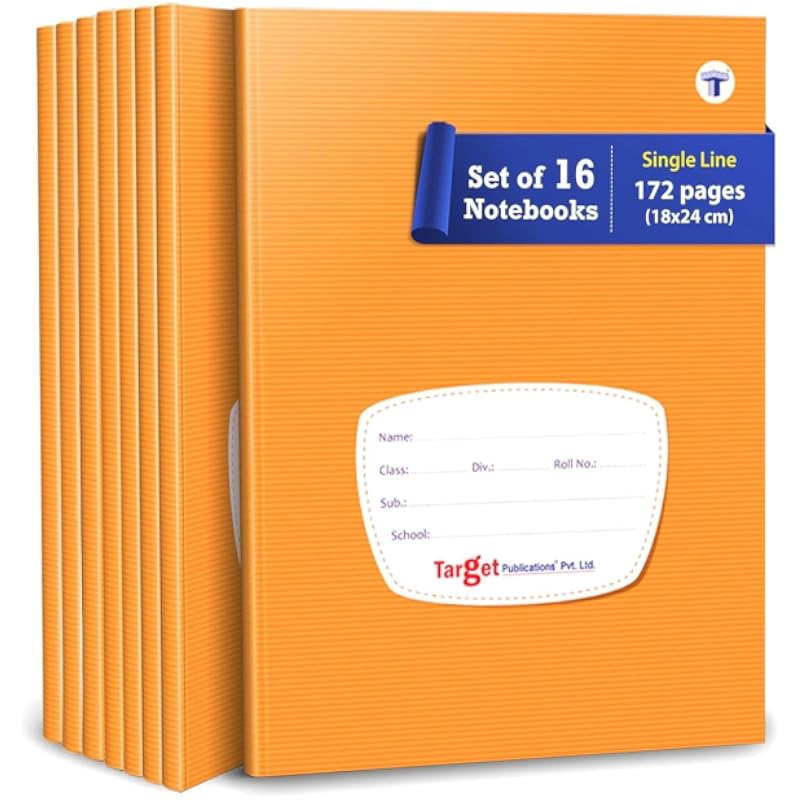 Target Publications Soft Brown Cover Single Line Notebooks -172 Ruled Pages A5 Size | 18 Cm X 24 Cm Approx | Pack Of 16