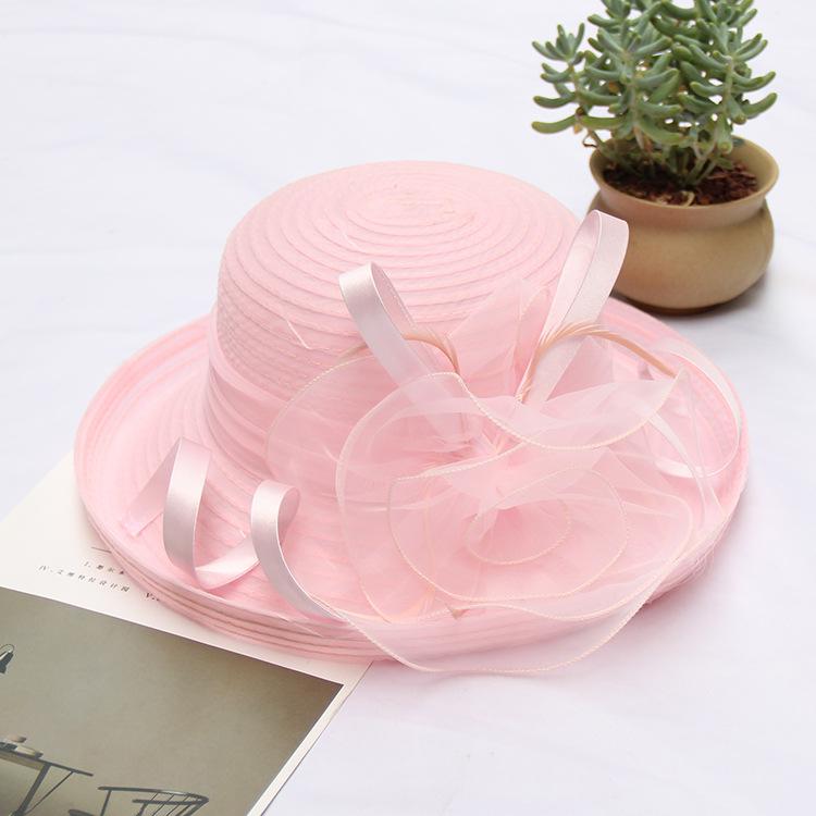 New sunscreen sun hat organza flower mesh sun hat spring and summer foldable women's crimped top hat